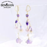 Shell Flower Freshwater Pearl Earrings Purple Zircon Pendant