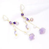 Shell Flower Freshwater Pearl Earrings Purple Zircon Pendant
