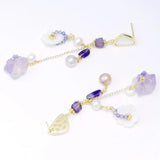 Shell Flower Freshwater Pearl Earrings Purple Zircon Pendant
