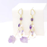Shell Flower Freshwater Pearl Earrings Purple Zircon Pendant