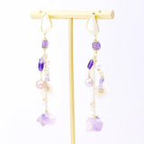 Shell Flower Freshwater Pearl Earrings Purple Zircon Pendant