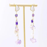 Shell Flower Freshwater Pearl Earrings Purple Zircon Pendant