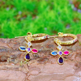 925 Silver Circle Rainbow Earring Cross Zircon Drop Jewelry