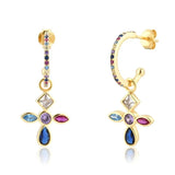 925 Silver Circle Rainbow Earring Cross Zircon Drop Jewelry