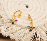 925 Silver Circle Rainbow Earring Cross Zircon Drop Jewelry