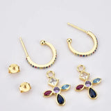 925 Silver Circle Rainbow Earring Cross Zircon Drop Jewelry