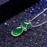 Green Jade Chalcedony Cat Agate Pendant 925 Silver Necklace Chinese Carved Charm
