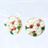 Green Natural Zircon Stud Earring Women Freshwater Pearl Jewelry