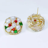 Green Natural Zircon Stud Earring Women Freshwater Pearl Jewelry