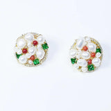 Green Natural Zircon Stud Earring Women Freshwater Pearl Jewelry