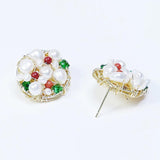 Green Natural Zircon Stud Earring Women Freshwater Pearl Jewelry