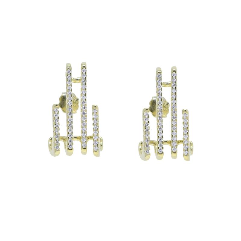 Delicate 925 Sterling CZ 4 Bars Stud Earrings