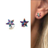 925 Silver Star Stud Rainbow CZ Earrings
