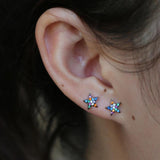 925 Silver Star Stud Rainbow CZ Earrings