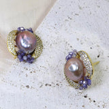 Purple Freshwater Pearl Stud Earrings 10mm - Wedding Jewelry Gift