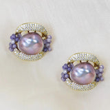 Purple Freshwater Pearl Stud Earrings 10mm - Wedding Jewelry Gift