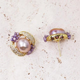 Purple Freshwater Pearl Stud Earrings 10mm - Wedding Jewelry Gift