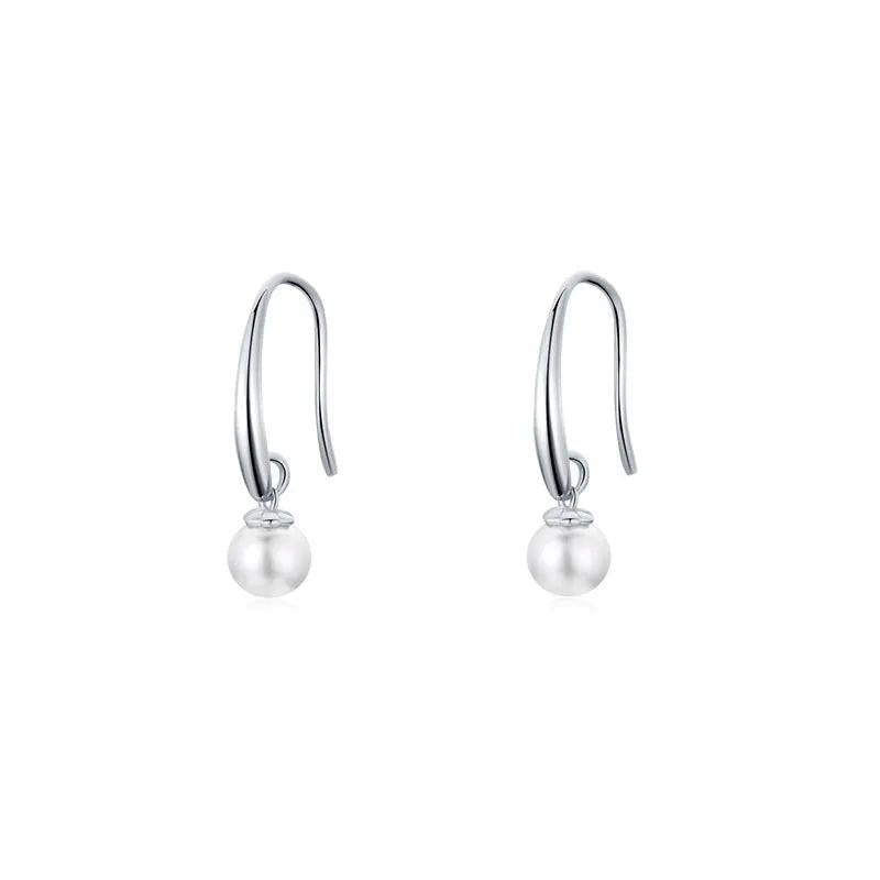 925 Silver Round Faux Pearl Drop Earrings