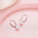 925 Silver Round Faux Pearl Drop Earrings