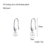 925 Silver Round Faux Pearl Drop Earrings