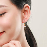 925 Silver Round Faux Pearl Drop Earrings
