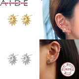 925 Silver Sun Zircon Stud Earrings Girls Gift