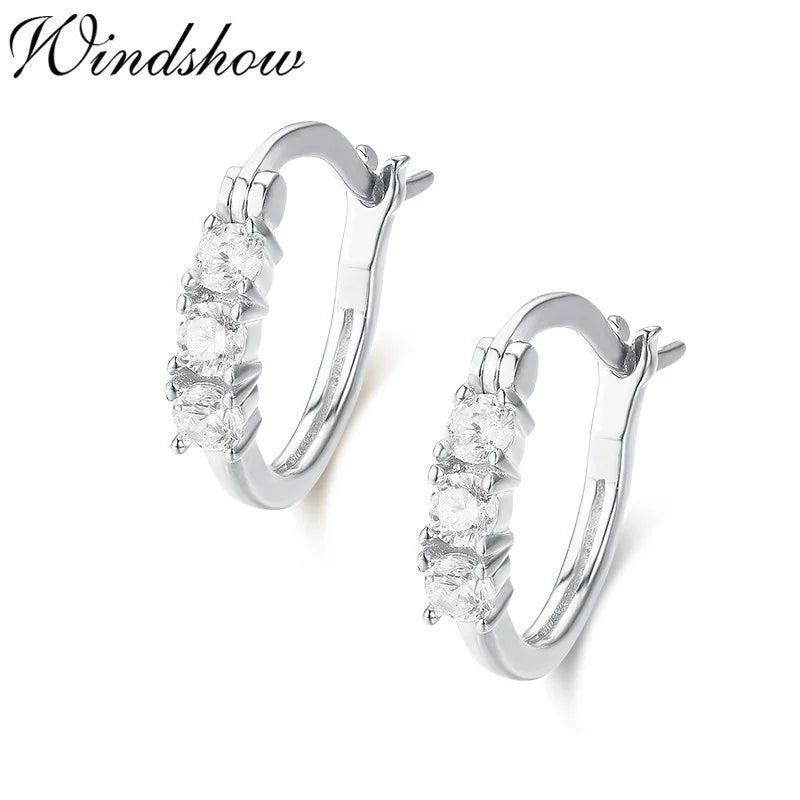 925 Sterling Silver CZ Stone Small Loop Huggie Hoop Earrings