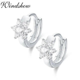 925 Silver Flower CZ Circles Small Loop Huggie Hoop Earrings For Women Jewelry