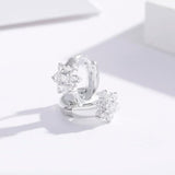 925 Silver Flower CZ Circles Small Loop Huggie Hoop Earrings For Women Jewelry