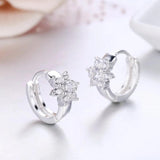 925 Silver Flower CZ Circles Small Loop Huggie Hoop Earrings For Women Jewelry