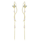 Zircon Tassel Chain Pendant Bee Freshwater Pearl Drop Earrings