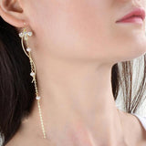 Zircon Tassel Chain Pendant Bee Freshwater Pearl Drop Earrings