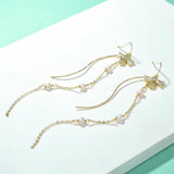 Zircon Tassel Chain Pendant Bee Freshwater Pearl Drop Earrings