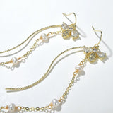 Zircon Tassel Chain Pendant Bee Freshwater Pearl Drop Earrings