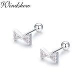 Triangle Bowknot CZ 925 Silver Screw Back Stud Earrings For Girls