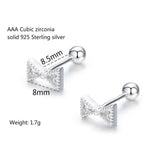 Triangle Bowknot CZ 925 Silver Screw Back Stud Earrings For Girls