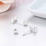 Triangle Bowknot CZ 925 Silver Screw Back Stud Earrings For Girls
