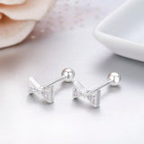Triangle Bowknot CZ 925 Silver Screw Back Stud Earrings For Girls