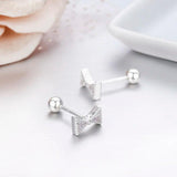 Triangle Bowknot CZ 925 Silver Screw Back Stud Earrings For Girls