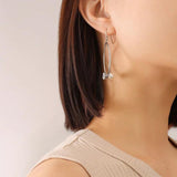 18K Zircon Stud Earrings with Pearl Drop
