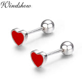 925 Silver Small Red Peach Heart Stud Earrings for Girls Kids