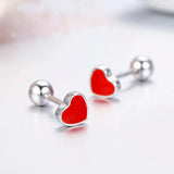 925 Silver Small Red Peach Heart Stud Earrings for Girls Kids