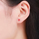 925 Silver Small Red Peach Heart Stud Earrings for Girls Kids