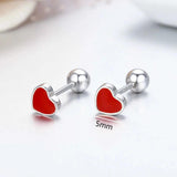 925 Silver Small Red Peach Heart Stud Earrings for Girls Kids