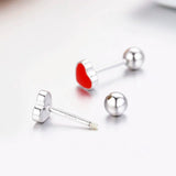925 Silver Small Red Peach Heart Stud Earrings for Girls Kids