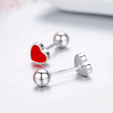 925 Silver Small Red Peach Heart Stud Earrings for Girls Kids