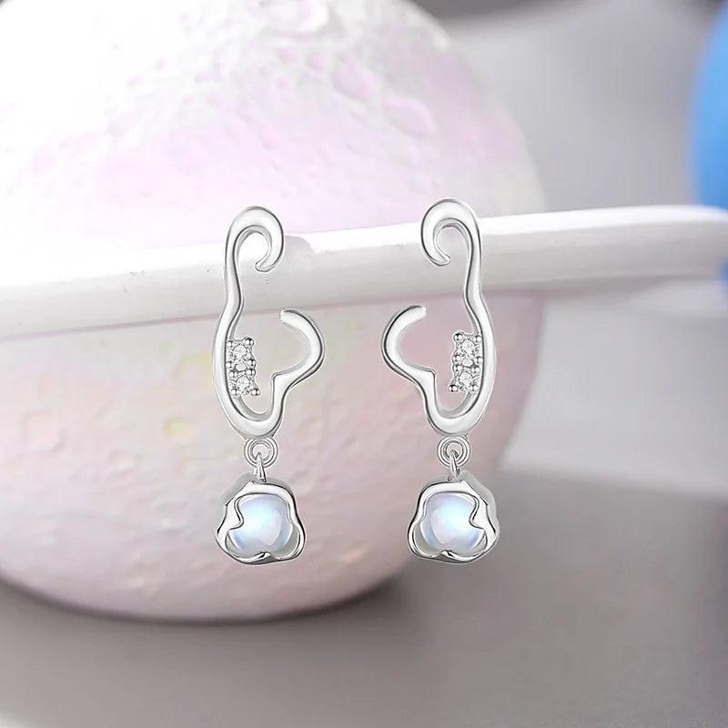 925 Silver Ocean Moonstone Drop Earrings Fine Jewelry