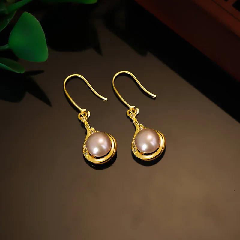 ER240 Freshwater Pearl Zircon Drop Earrings