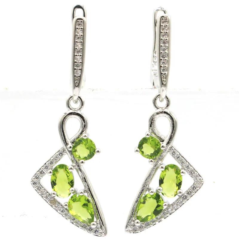 Green Peridot Violet Tanzanite CZ Silver Earrings for Women