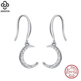 925 Silver Moon Dangle Drop Earrings Hammered Boho Vintage Jewelry
